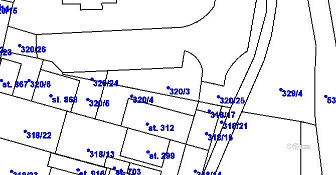 Parcela st. 320/3 v KÚ Povel, Katastrální mapa