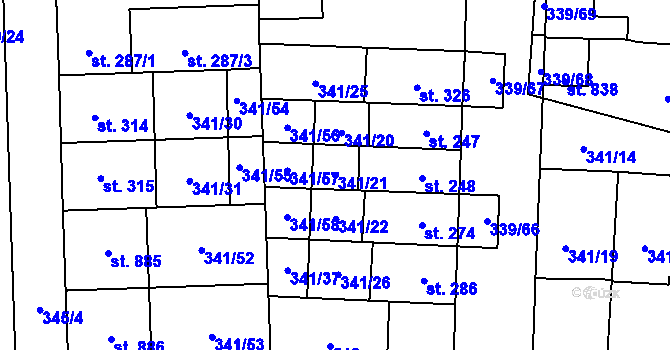 Parcela st. 341/21 v KÚ Povel, Katastrální mapa