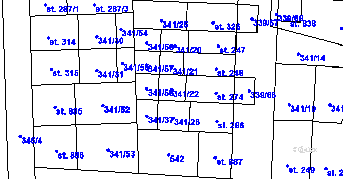 Parcela st. 341/22 v KÚ Povel, Katastrální mapa