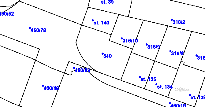 Parcela st. 540 v KÚ Povel, Katastrální mapa