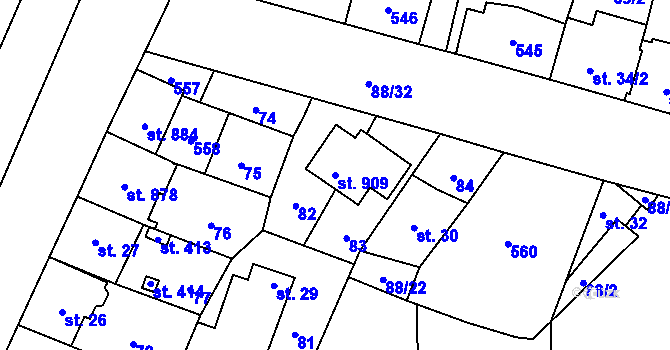 Parcela st. 909 v KÚ Povel, Katastrální mapa