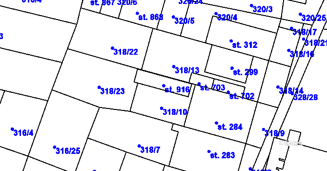 Parcela st. 916 v KÚ Povel, Katastrální mapa