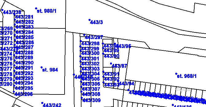 Parcela st. 443/90 v KÚ Povel, Katastrální mapa