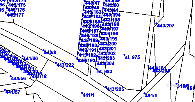 Parcela st. 443/202 v KÚ Povel, Katastrální mapa
