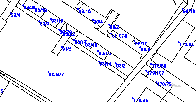Parcela st. 93/16 v KÚ Povel, Katastrální mapa