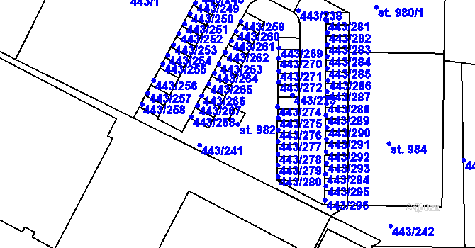 Parcela st. 982 v KÚ Povel, Katastrální mapa