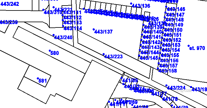 Parcela st. 443/223 v KÚ Povel, Katastrální mapa