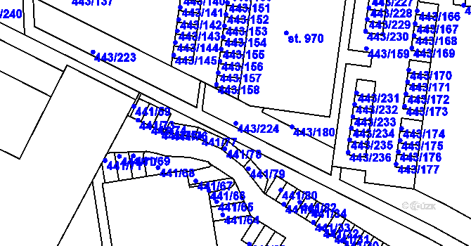 Parcela st. 443/224 v KÚ Povel, Katastrální mapa