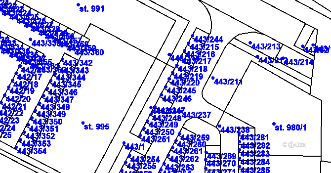 Parcela st. 443/245 v KÚ Povel, Katastrální mapa