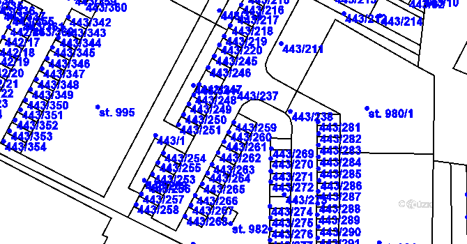 Parcela st. 443/259 v KÚ Povel, Katastrální mapa