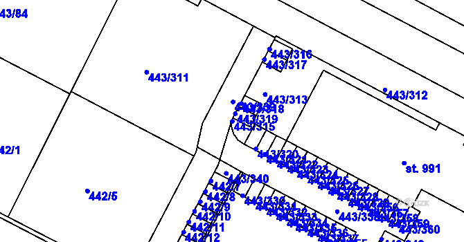 Parcela st. 443/315 v KÚ Povel, Katastrální mapa