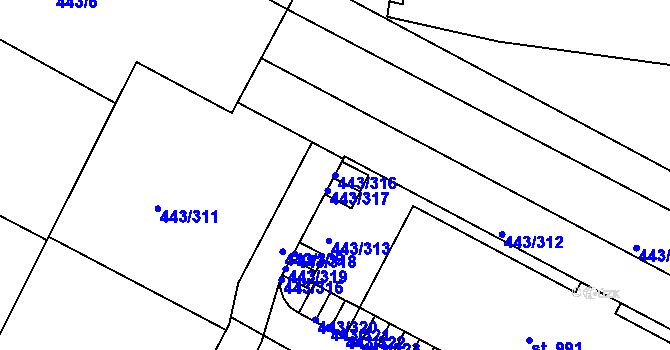 Parcela st. 443/316 v KÚ Povel, Katastrální mapa
