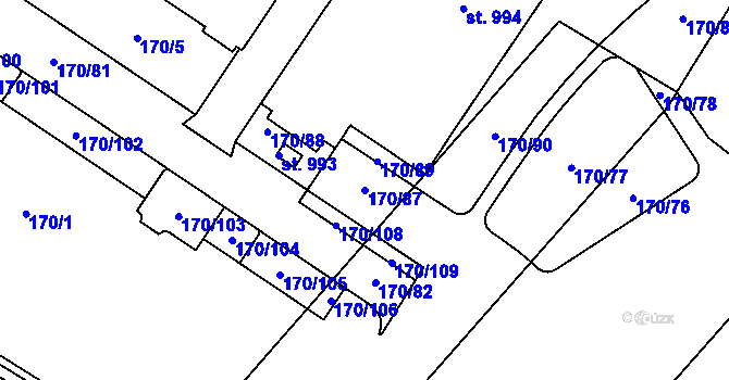 Parcela st. 170/87 v KÚ Povel, Katastrální mapa