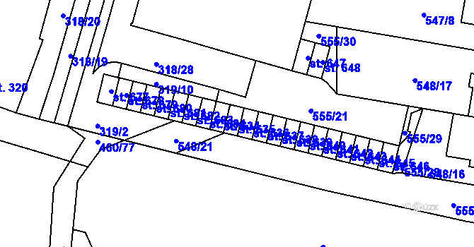 Parcela st. 635 v KÚ Nové Sady u Olomouce, Katastrální mapa