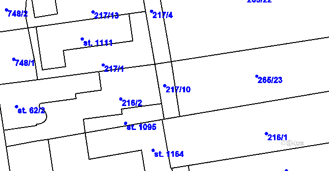 Parcela st. 217/10 v KÚ Nové Sady u Olomouce, Katastrální mapa