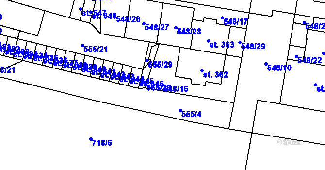 Parcela st. 548/16 v KÚ Nové Sady u Olomouce, Katastrální mapa
