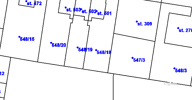 Parcela st. 548/18 v KÚ Nové Sady u Olomouce, Katastrální mapa
