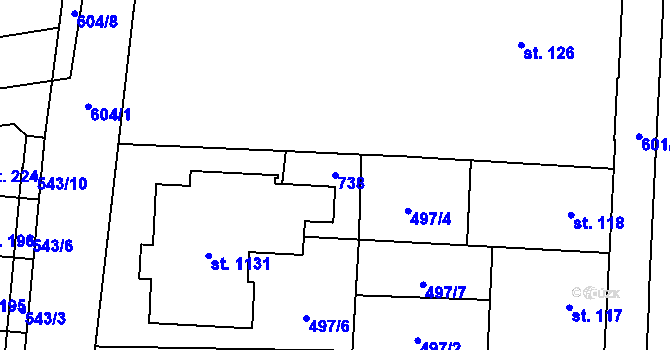 Parcela st. 738 v KÚ Nové Sady u Olomouce, Katastrální mapa