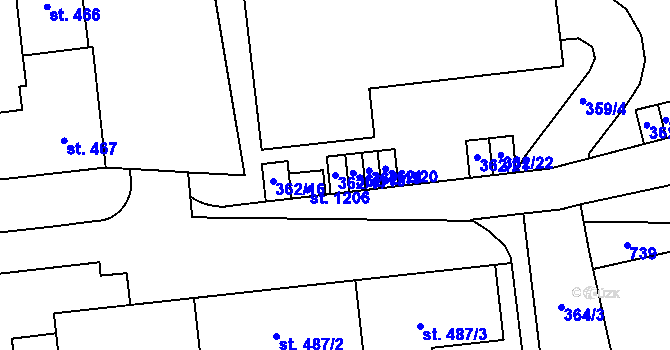 Parcela st. 362/17 v KÚ Nové Sady u Olomouce, Katastrální mapa