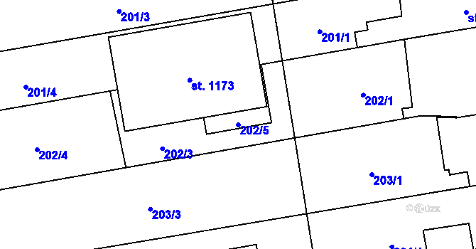 Parcela st. 202/5 v KÚ Nové Sady u Olomouce, Katastrální mapa