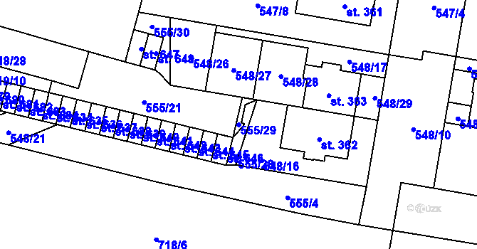Parcela st. 555/29 v KÚ Nové Sady u Olomouce, Katastrální mapa