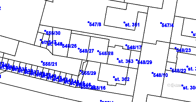 Parcela st. 548/28 v KÚ Nové Sady u Olomouce, Katastrální mapa
