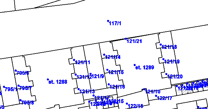 Parcela st. 121/14 v KÚ Nové Sady u Olomouce, Katastrální mapa