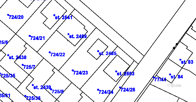 Parcela st. 2485 v KÚ Hodolany, Katastrální mapa