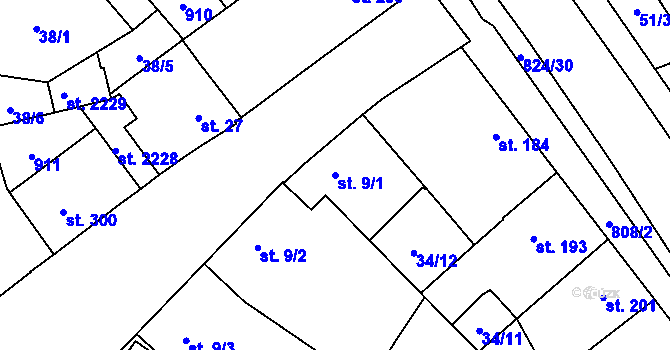 Parcela st. 9/1 v KÚ Hodolany, Katastrální mapa