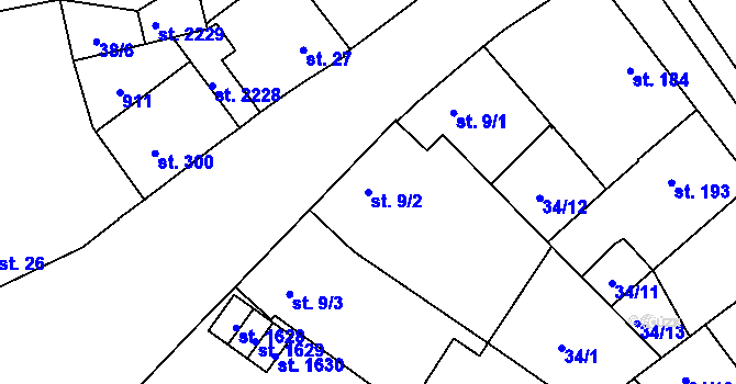 Parcela st. 9/2 v KÚ Hodolany, Katastrální mapa