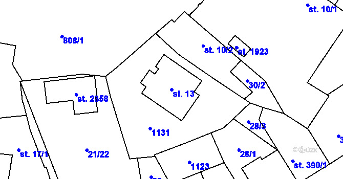 Parcela st. 13 v KÚ Hodolany, Katastrální mapa