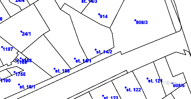 Parcela st. 14/2 v KÚ Hodolany, Katastrální mapa