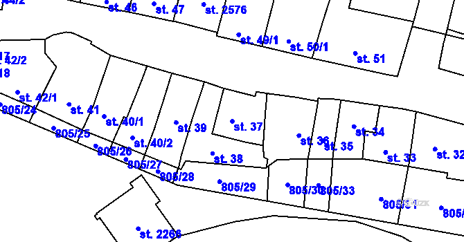 Parcela st. 37 v KÚ Hodolany, Katastrální mapa