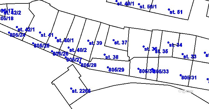 Parcela st. 38 v KÚ Hodolany, Katastrální mapa