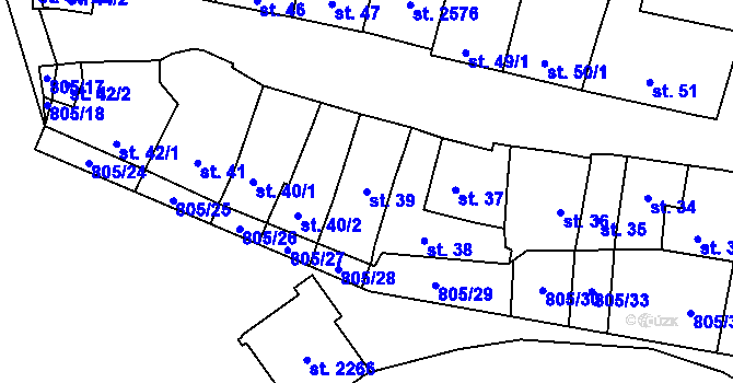 Parcela st. 39 v KÚ Hodolany, Katastrální mapa