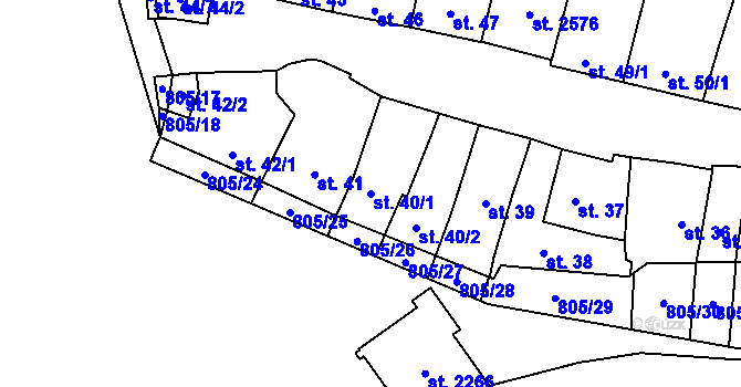 Parcela st. 40/1 v KÚ Hodolany, Katastrální mapa