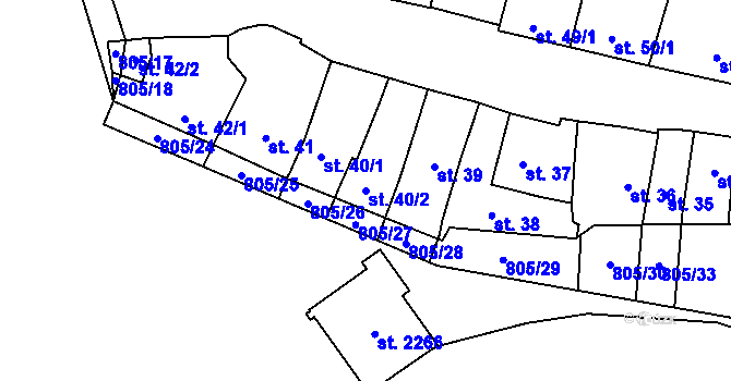 Parcela st. 40/2 v KÚ Hodolany, Katastrální mapa