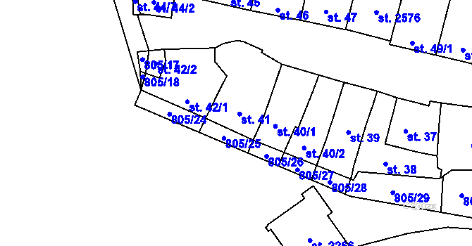 Parcela st. 41 v KÚ Hodolany, Katastrální mapa
