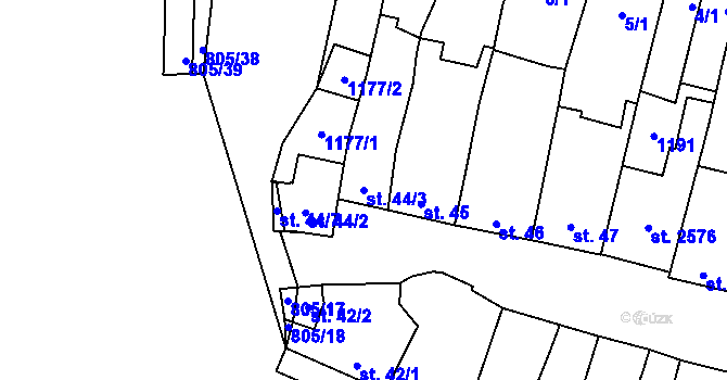 Parcela st. 44/3 v KÚ Hodolany, Katastrální mapa