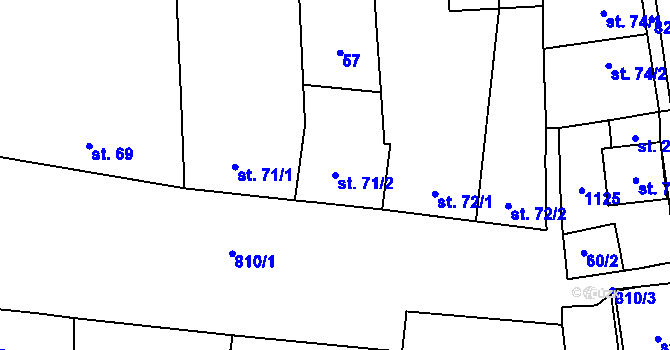 Parcela st. 71/2 v KÚ Hodolany, Katastrální mapa