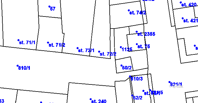 Parcela st. 72/2 v KÚ Hodolany, Katastrální mapa