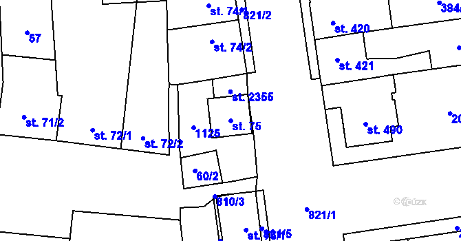 Parcela st. 75 v KÚ Hodolany, Katastrální mapa