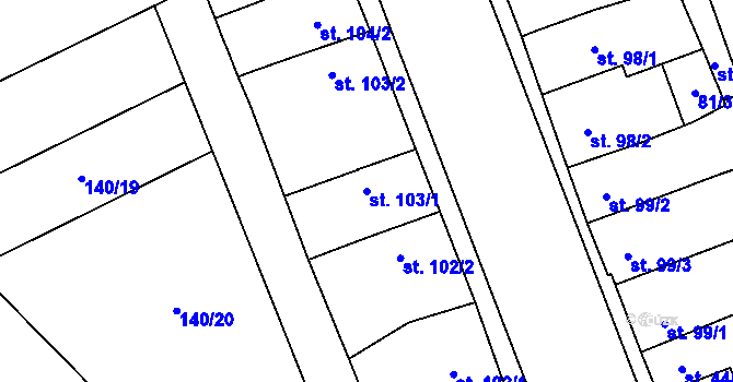 Parcela st. 103/1 v KÚ Hodolany, Katastrální mapa