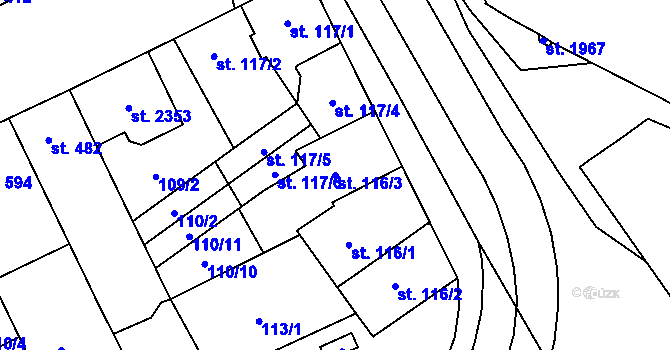 Parcela st. 116/3 v KÚ Hodolany, Katastrální mapa