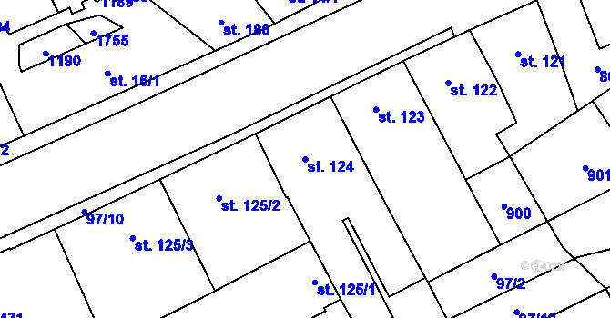 Parcela st. 124 v KÚ Hodolany, Katastrální mapa
