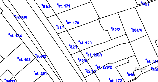 Parcela st. 129 v KÚ Hodolany, Katastrální mapa