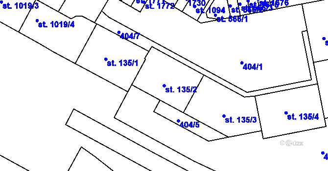Parcela st. 135/2 v KÚ Hodolany, Katastrální mapa