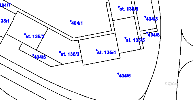 Parcela st. 135/4 v KÚ Hodolany, Katastrální mapa