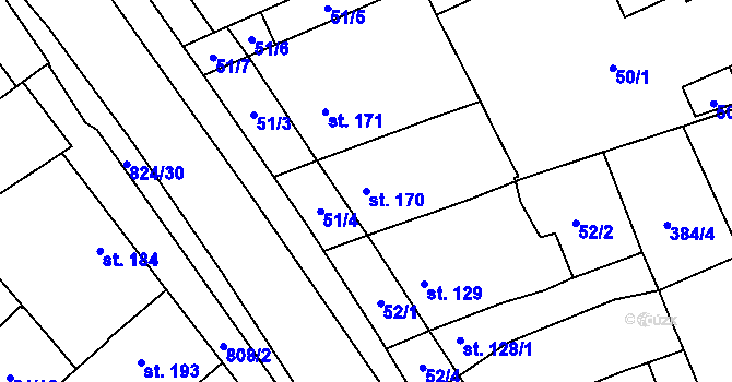 Parcela st. 170 v KÚ Hodolany, Katastrální mapa