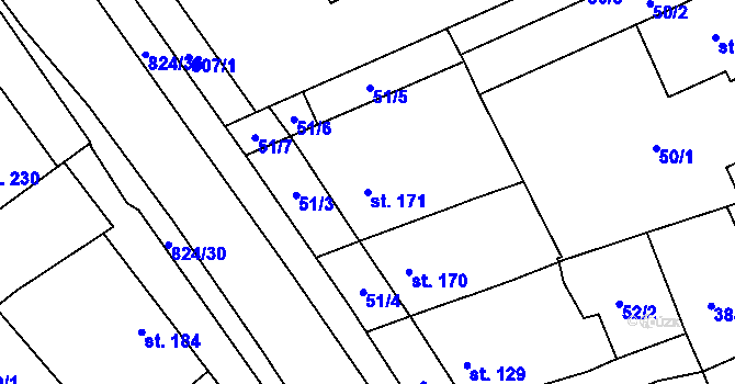 Parcela st. 171 v KÚ Hodolany, Katastrální mapa